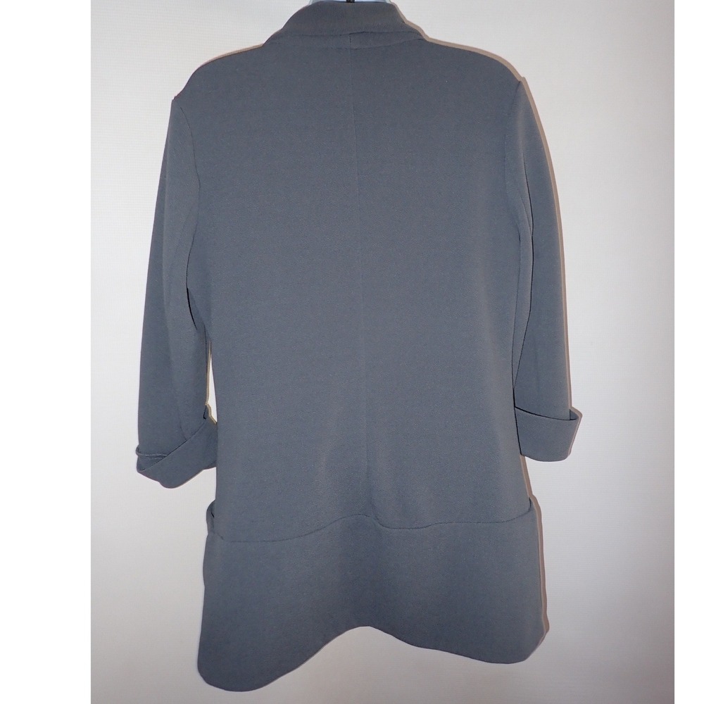 French Mauve Knit Tunic Blazer Women L Gray Open Stretch Pockets Business Casual - Picture 4 of 5